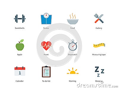Fitness and Sport color icons on white background Vector Illustration