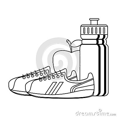 Fitness and sport elements black and white Vector Illustration