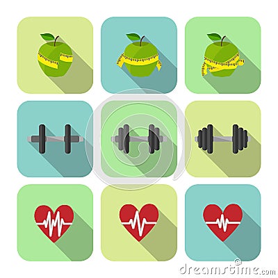 Fitness sport exercises progress icons set Vector Illustration