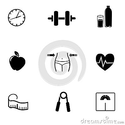 Fitness, sport icons on white background. Vector Illustration