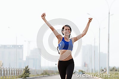 The girl finish first Stock Photo