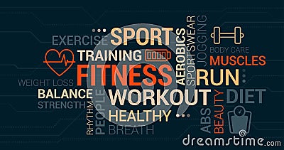 Fitness, sport and wellness tag cloud Vector Illustration