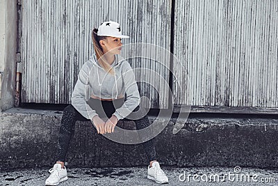 Fitness sporty girl wearing fashion clothes Stock Photo