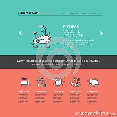 Fitness template with line icons Vector Illustration