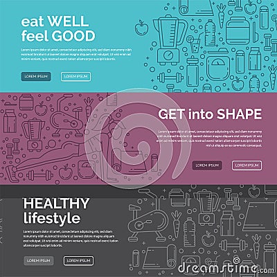 Fitness template with line icons Vector Illustration