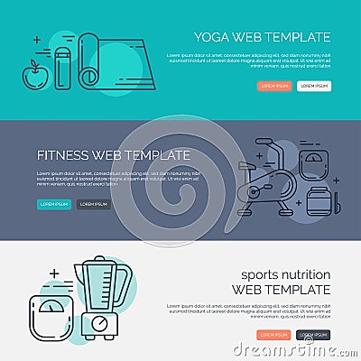 Fitness template with line icons Vector Illustration