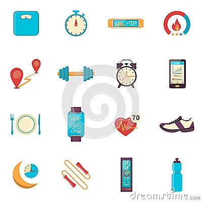 Fitness Tracker Flat Color Icons Vector Illustration