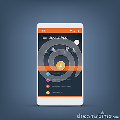 Fitness tracker smartphone user interface vector icons for sports applications. Vector Illustration
