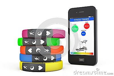 Fitness Trackers with Mobile Phone Stock Photo