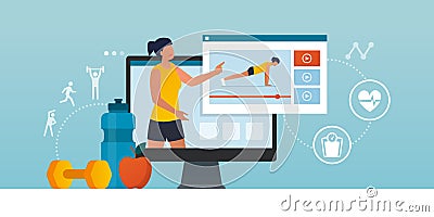 Fitness trainer online Vector Illustration