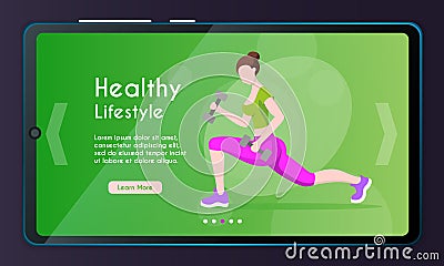 Fitness training. Female character. Vector Illustration