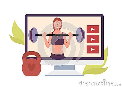 Fitness video bloggers, online streaming by trainer Vector Illustration