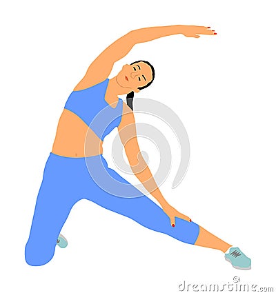 Fitness woman instructor exercise on training in gym vector. Losing weight, bodybuilder. Personal trainer workout. Fit sport lady. Stock Photo