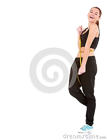 Fitness woman with measure tape Stock Photo