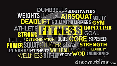 Fitness word cloud concept text is outline Vector Illustration