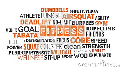Fitness word cloud concept text is outline Vector Illustration