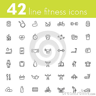 Fitness, workout, gym icons pack, linear Vector Illustration