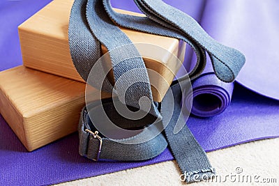 Fitness yoga pilates equipment props on carpet Stock Photo