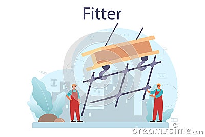 Fitter or installer. Industrial builder at the construction site. Vector Illustration