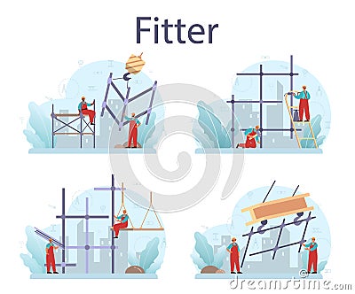 Fitter or installer set. Industrial builder at the construction site. Vector Illustration