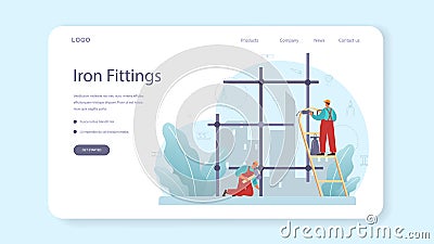 Fitter or installer web banner or landing page. Industrial builder Vector Illustration