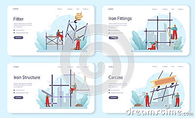 Fitter or installer web banner or landing page set. Industrial builder Vector Illustration