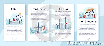 Fitter or installer web banner or landing page set. Industrial builder Vector Illustration