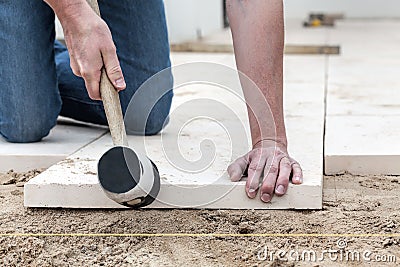 Fitting the concrete slab Stock Photo