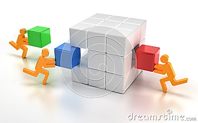 Fitting missing pieces of a puzzle cube Stock Photo