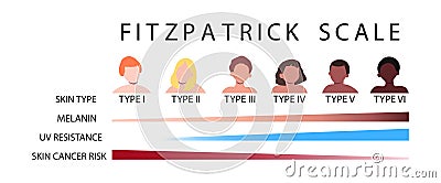 Fitzpatrick scale skin types infographic vector illustration Vector Illustration