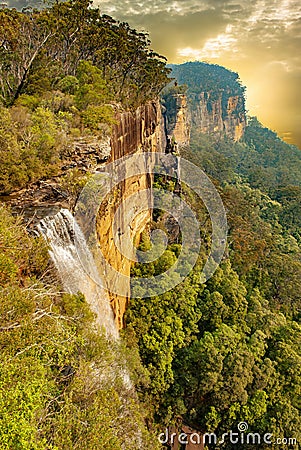 Fitzroy Falls in Australia at sunset Stock Photo