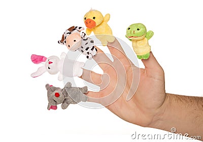 Five animal finger puppets Stock Photo