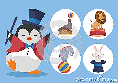 five animals circus characters Vector Illustration