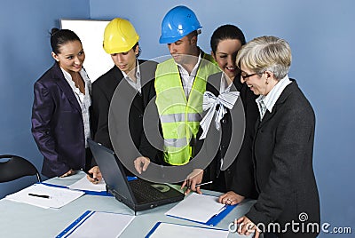 Five architects team in office working Stock Photo