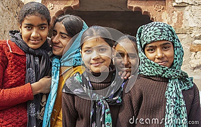 Five Asian Indian Young Girls Posing For Picture Editorial Stock Photo