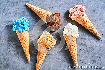 Five assorted flavors of gourmet summer ice cream Stock Photo