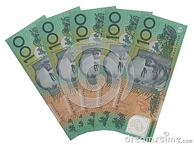 Five Australian 100 dollar notes Stock Photo