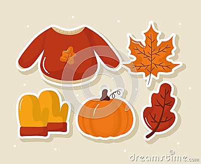 five autumn items Vector Illustration