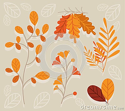 five autumn leafs Vector Illustration