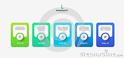 Five banners with circles placed in horizontal row. Concept of 5 stages of strategic management process. Creative Vector Illustration