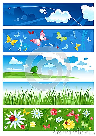 Five banners of summertime Vector Illustration