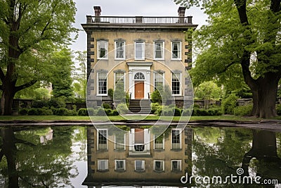 five-bay georgian stone facade reflected in a pond Stock Photo