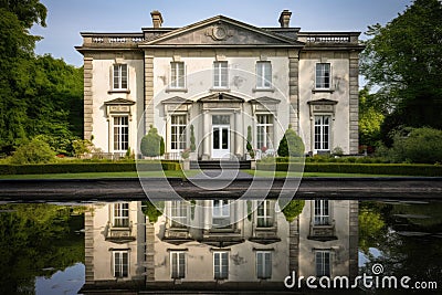 five-bay georgian stone facade reflected in a pond Stock Photo