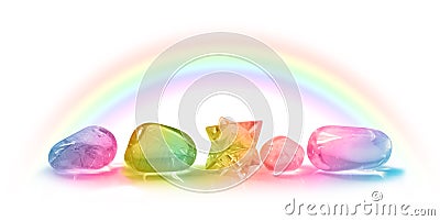 Five Beautiful Rainbow Healing Crystals Stock Photo