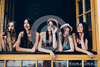 Five beautiful young girls Stock Photo