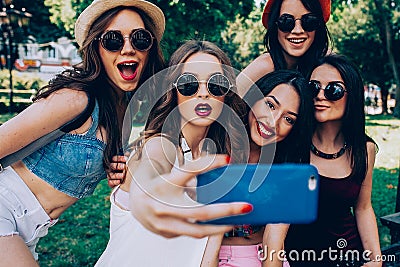 five beautiful young girls Stock Photo