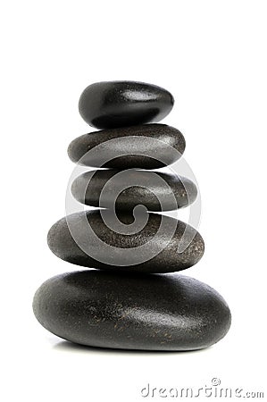 Five Black Stones Balanced Stock Photo