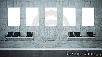 five blank billboards on underground station Stock Photo