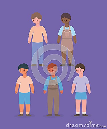 five boys icons Vector Illustration