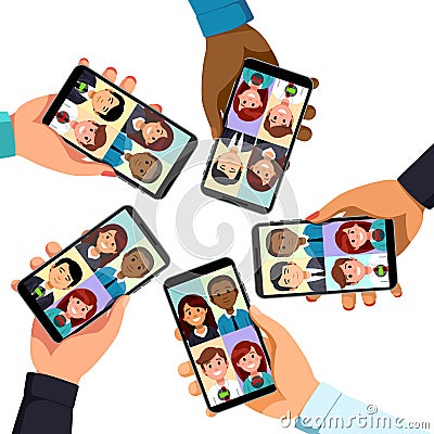 Five business people talking on video phone call Vector Illustration